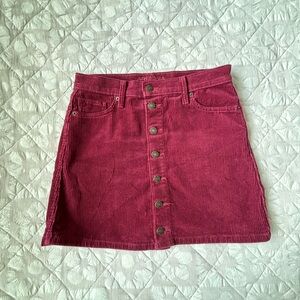 Arizona Jean Co Maroon Corduroy Button up skirt. Size Small